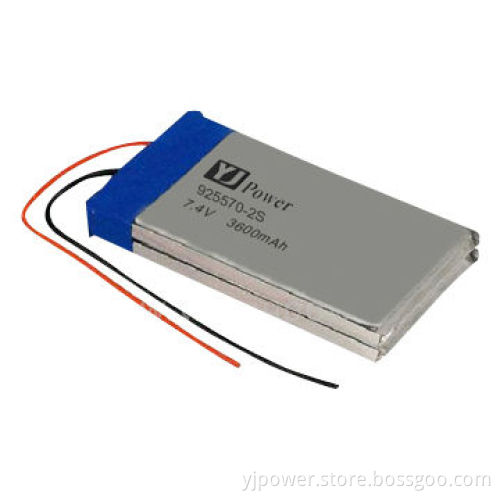 7.4V/3,600mAh Li-ion polymer battery pack, 925570-2S, with 18.8 x 56 x 71mm size and 223g weight
